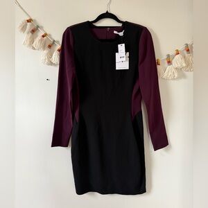 Diane Von Furstenberg Octavia Black Brazen Plum Sheath Aline Crepe Dress NWT 8